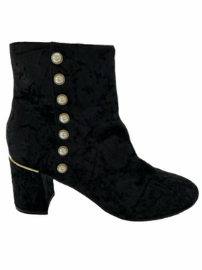 Isaac Mizrahi Live Davina Black Size 8 Faux Pearl Crushed Velvet Booties…